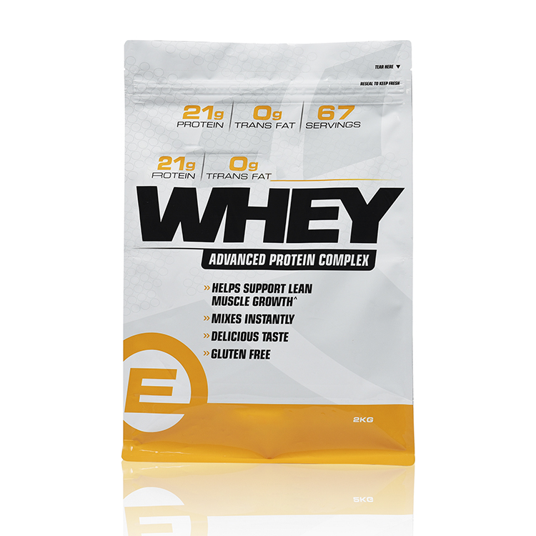 Logo Print Stand Up Bag Whey Protein Pouches With Zipper For Protein Powder Packaging